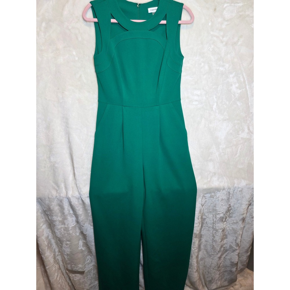 Calvin Klein Womens Emerald Green Cutout Neck Sleeveless Jumpsuit Size 4 RN54163